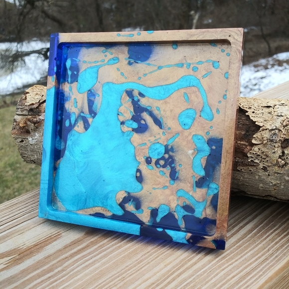 Hand Crafted Other - HAND CRAFTED Coaster Blue Splashes Resin Art